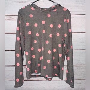 Huk Women's Gray Hoodie with Pink Dots Size Medium Casual lightweight School